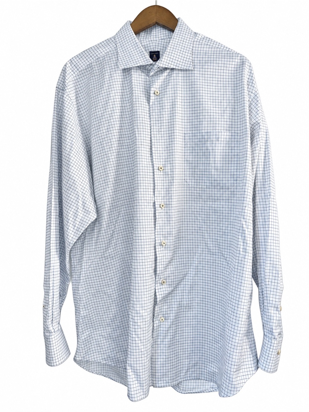 Robert Talbott Estate Men’s Dress Shirt Size 18 White Blue Micro Check